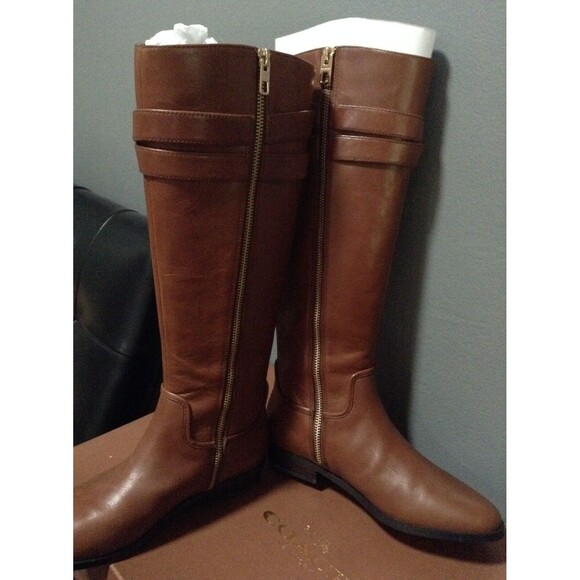 Coach Linette Leather Long Boots Shoes Riding Winter Cognac Brown 6 M $390 NIB - Picture 1 of 12